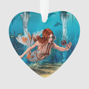 Rothaarige Meerjungfrau Unterwasser-Fantasy-Kunst Ornament