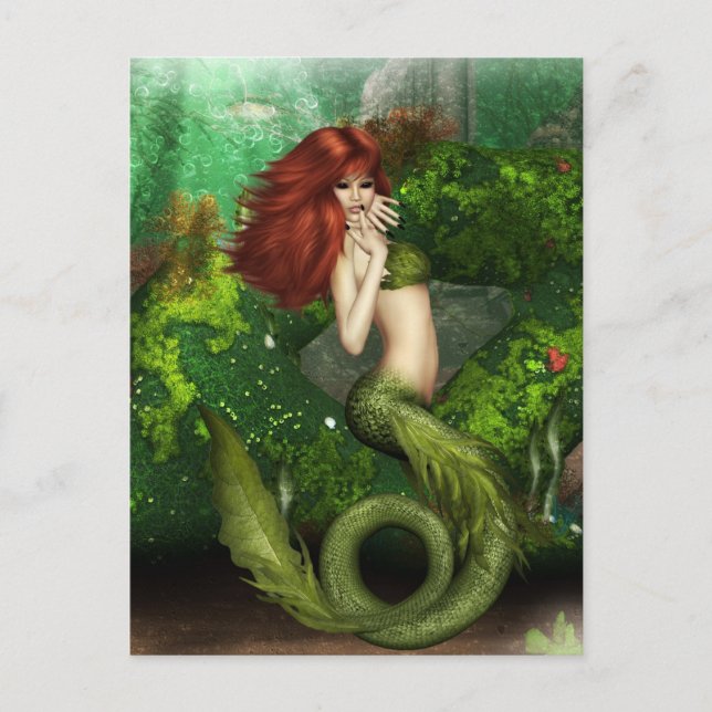 Rothaarige Mermaid Postkarte (Vorderseite)