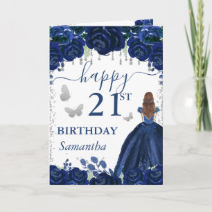 Rothaarige Prinzessin im blauen Kleid Geburtstag Karte