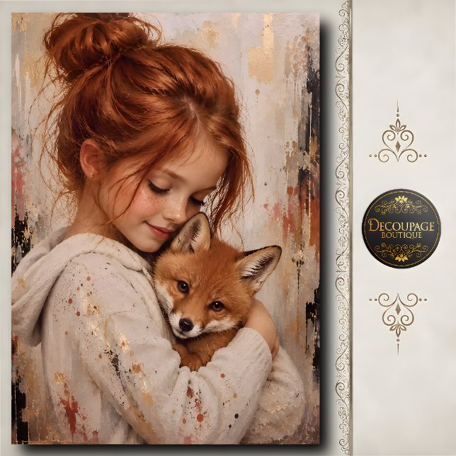 Rothaariges Mädchen Fuchs Dekoupage Seidenpapier (Redhead Girl Fox Decoupage Tissue Paper)