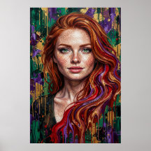 Rothaariges Mädchen Sommersprossen Impasto-Farbtro