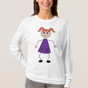 Rothaariges Mädchen-Strichmännchen im lila Kleid T-Shirt