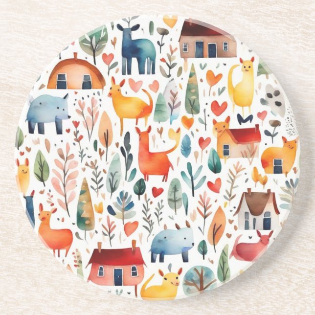 Rothäuser und Häuser niedliche Papierblätter Getränkeuntersetzer (Vorne)