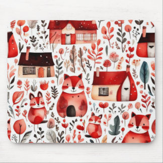 Rothäuser und Häuser niedliche Papierblätter Mousepad