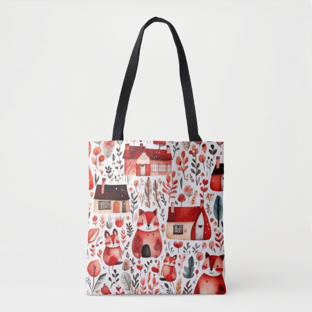 Rothäuser und Häuser niedliche Papierblätter Tasche (Vorderseite)