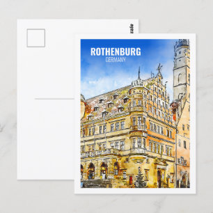 Rothenburg - Deutschland Berühmtes Wasserfarben-Sk Postkarte