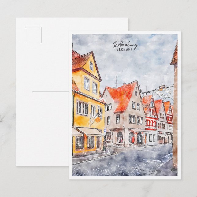 Rothenburg Deutschland Vintage Reise Aquarell Postkarte (Vorne/Hinten)