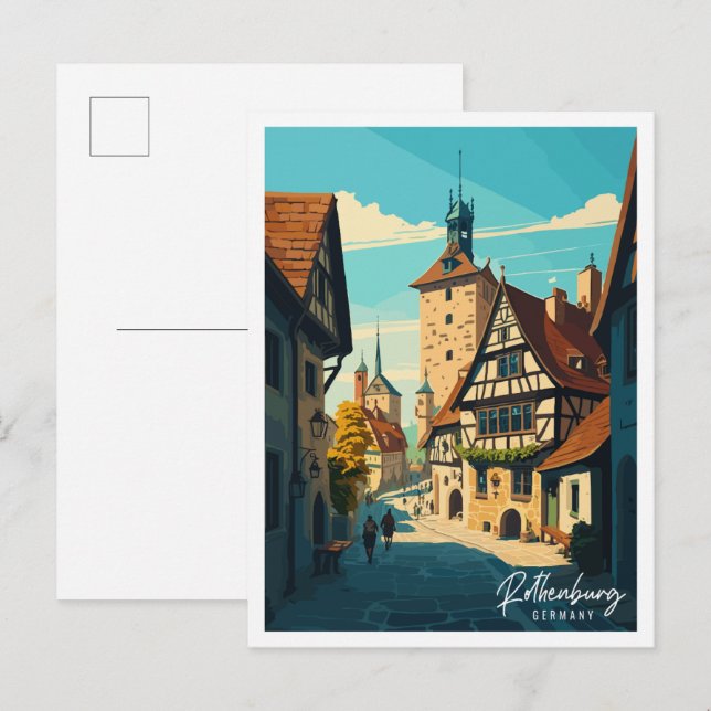 Rothenburg Deutschland Vintage Reise Illustration Postkarte (Vorne/Hinten)