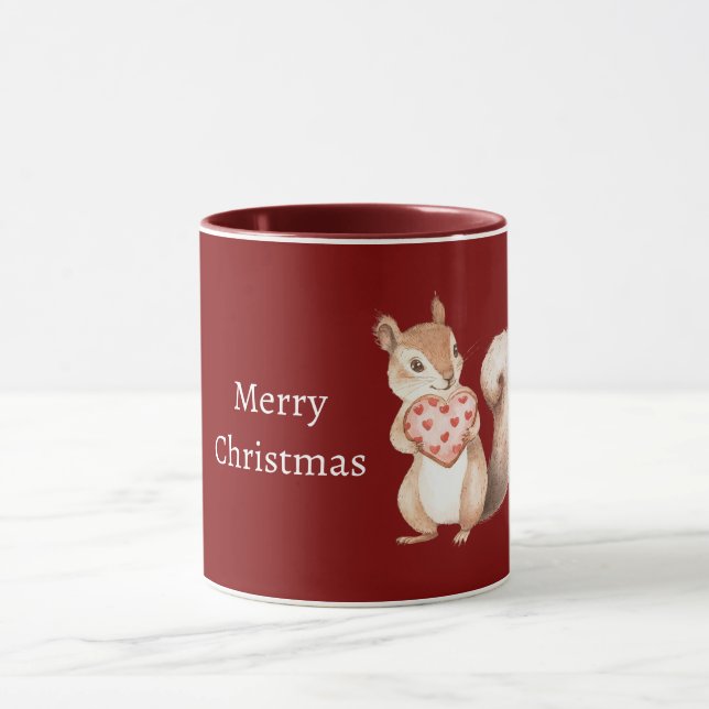 Rotherz Eichhörnchen Weihnachten Tasse (Zentrum)
