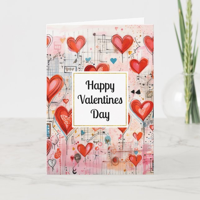 Rotherz Whimsikale Liebe Muster Valentinstag Karte (Vorderseite)