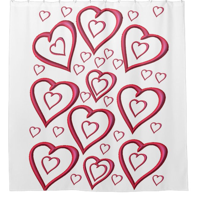 Rotherzen Liebe Valentine Rot-Weiß Duschvorhang (Vorderseite)