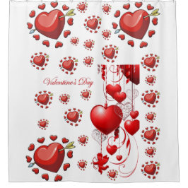 Rotherzen Liebe Valentine Rot-Weiß Duschvorhang