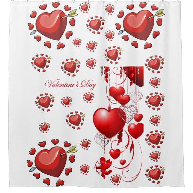 Rotherzen Liebe Valentine Rot-Weiß Duschvorhang (Vorderseite)