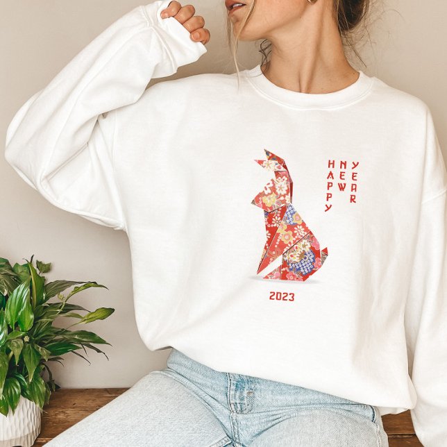 Rotkaninchen Origami Jahr des Kaninchens 2023 Sweatshirt (Von Creator hochgeladen)