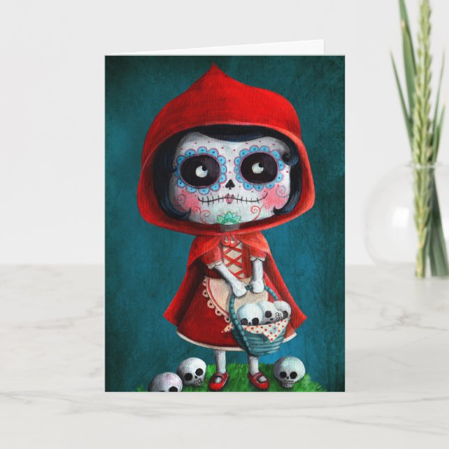 Rotkäppchen Dia de Los Muertos Little Karte (Vorderseite)