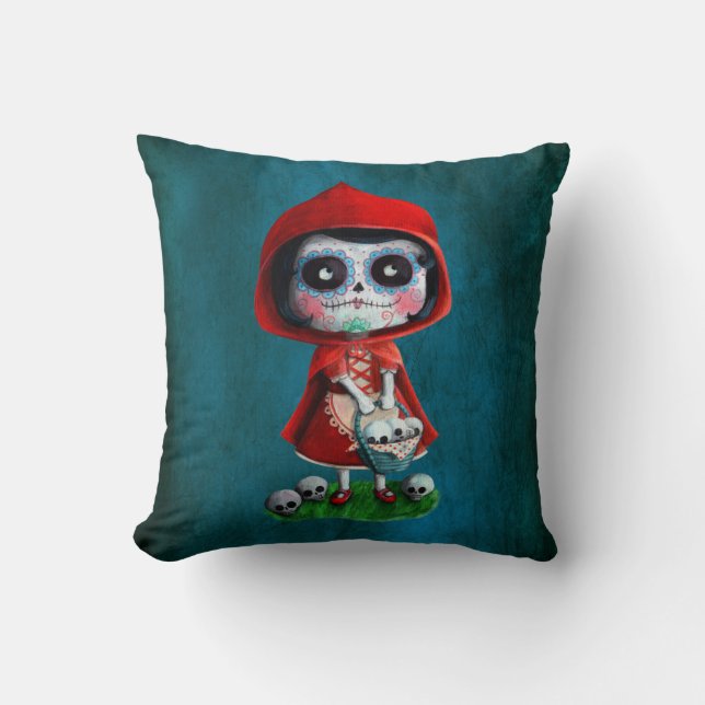 Rotkäppchen Dia de Los Muertos Little Kissen (Vorderseite)
