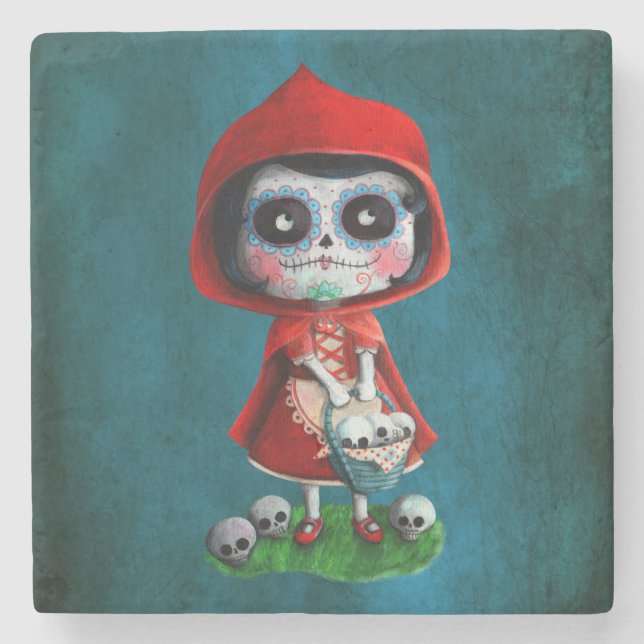 Rotkäppchen Dia de Los Muertos Little Steinuntersetzer (Vorderseite)