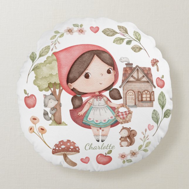 Rotkäppchen Niedlich Whimsical Rundes Kissen (Vorderseite)