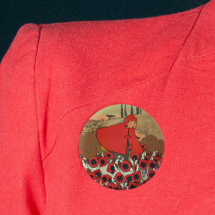 Rotkäppchen pflückt Klatschmohn Knopf Button