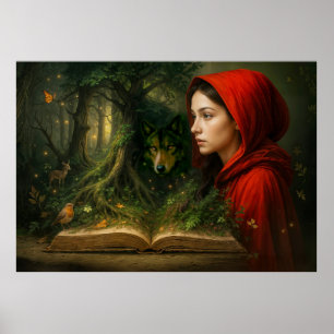 Rotkäppchen trifft Wolf im Wald Poster