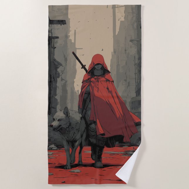 Rotkäppchen und der Wolf – Dark Fantasy Strandtuch (Vorderseite)