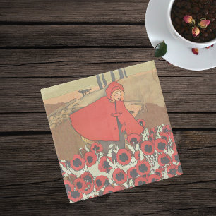 Rotkäppchen Wolf Klatschmohn Blumen Vintage Steinuntersetzer