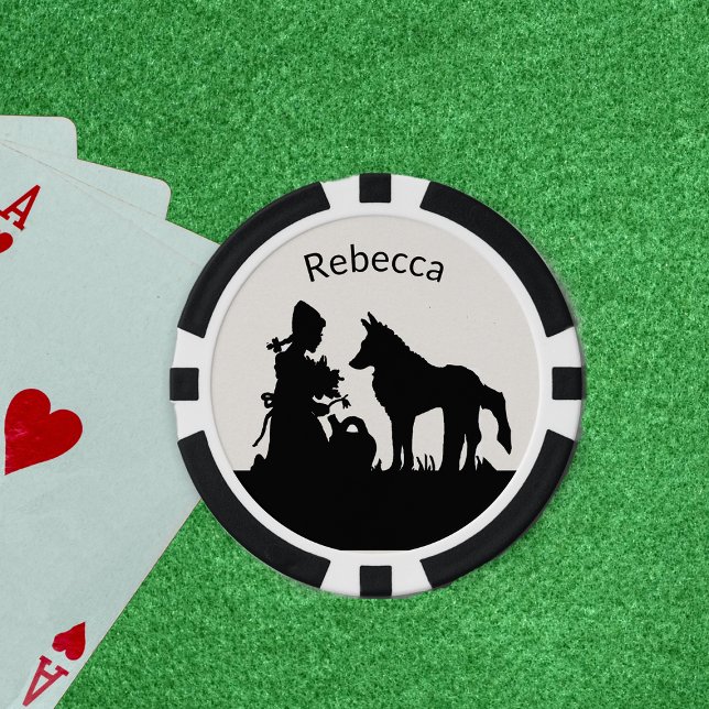 Rotkäppchen Wolf unter Bäumen Wald Schwarz Weiß Pokerchips (Little red riding hood wolf in black and white in the grass on poker chips.)