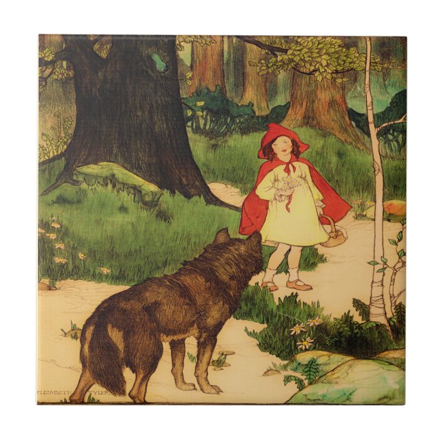 Rotkäppchen Wolf Vintage Repro Fliese (Vorderseite)