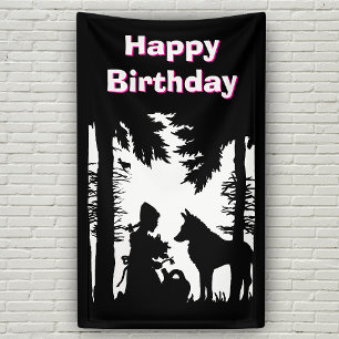 Rotkäppchen Wolf Wälder Schwarz Weiß Banner