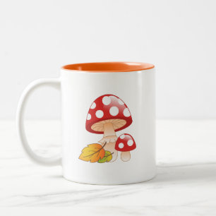 Rotkappenschwamm Pilze und Blätter Zweifarbige Tasse