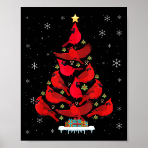 Rotkardinal-Vogel-Weihnachtsbaum-Weihnachtsbeleuch Poster