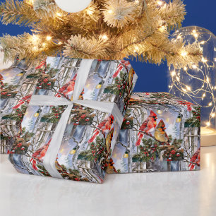 Rotkardinale und wilde Beeren Winter Weihnachten Geschenkpapier