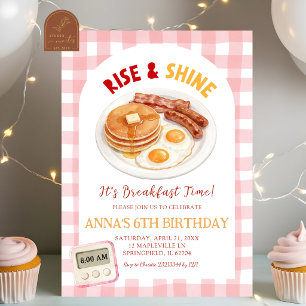 Rotkarierte Rise and Shine Frühstück Geburtstag Einladung