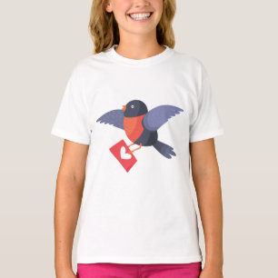 Rotkehlchen fliegt mit rotem Herz Liebesbrief T-Shirt
