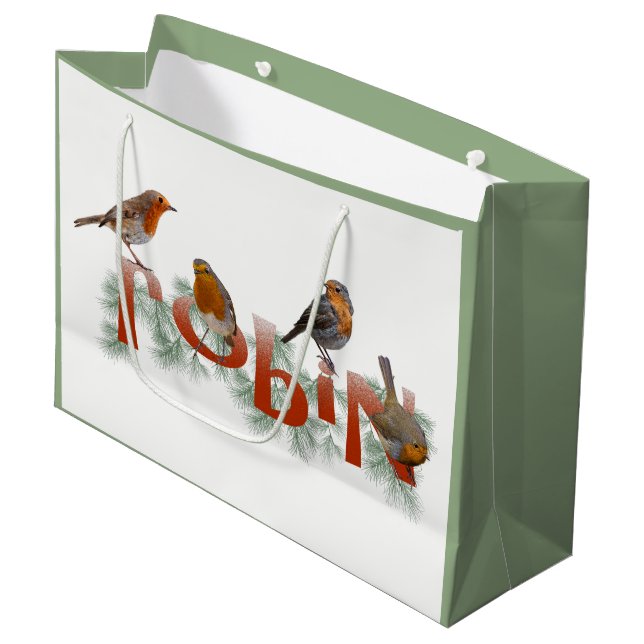 Rotkehlchen-Geschenk-Tasche Große Geschenktüte (Vorderseite Schrägansicht)