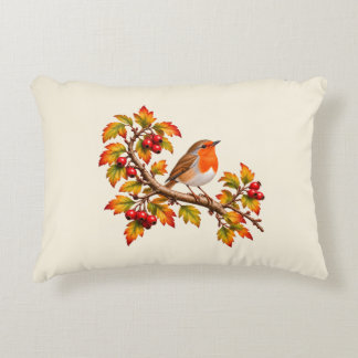 Rotkehlchen Herbst Botanisches Vogeldessin Dekokissen