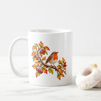 Rotkehlchen Herbst Botanisches Vogeldessin Kaffeetasse