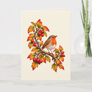 Rotkehlchen Herbst Botanisches Vogeldessin Karte