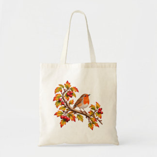 Rotkehlchen Herbst Botanisches Vogeldessin Tragetasche