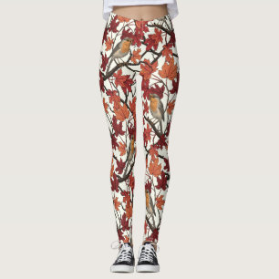 Rotkehlchen im Ahornbaum auf cremeweißem Hintergru Leggings
