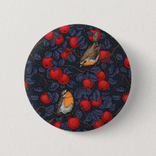 Rotkehlchen im Apfelbaum/ blau und rot  Button