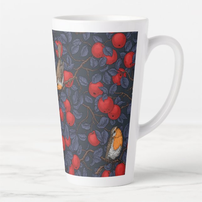 Rotkehlchen im Apfelbaum/ blau und rot  Milchtasse (Rechts)