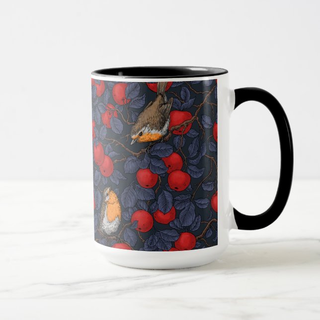 Rotkehlchen im Apfelbaum/ blau und rot  Tasse (Rechts)