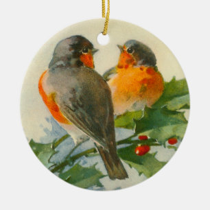 Rotkehlchen & Stechpalme Keramik Ornament