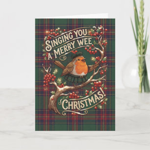 Rotkehlchen-Tartan-Weihnachtskarte Karte