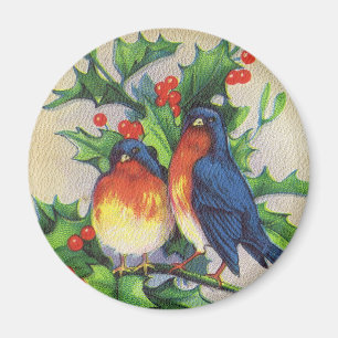 Rotkehlchen u. Stechpalmen-Weihnachten Magnet