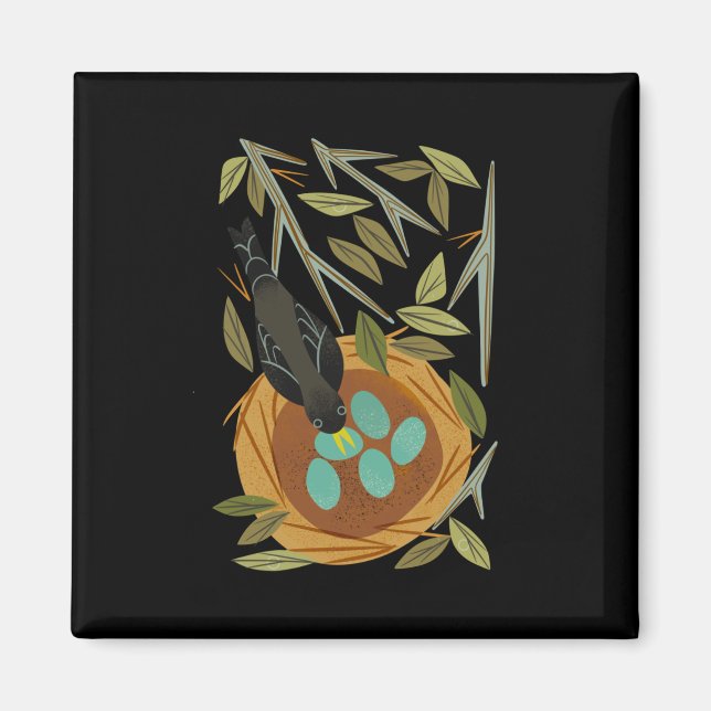Rotkehlchen und Nest Aufkleber  Magnet (Vorne)