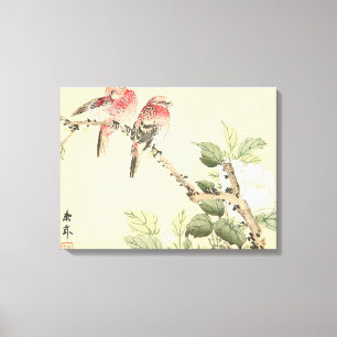 Rotkehlchen und Peony japanische vintage Blumen Vö Leinwanddruck