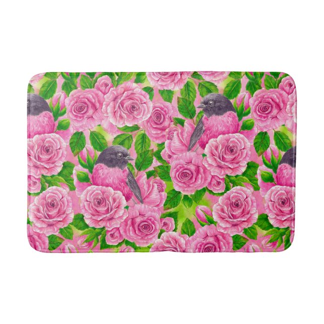 Rotkehlchen und Rosen Badematte (Vorderseite)