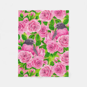 Rotkehlchen und Rosen Fleecedecke